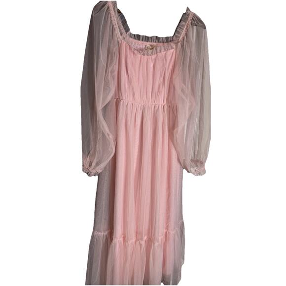 Listicle Ditzy Prairie puff Sleeve Maxi tiered tulle barbie fairy ethereal S - Picture 1 of 11